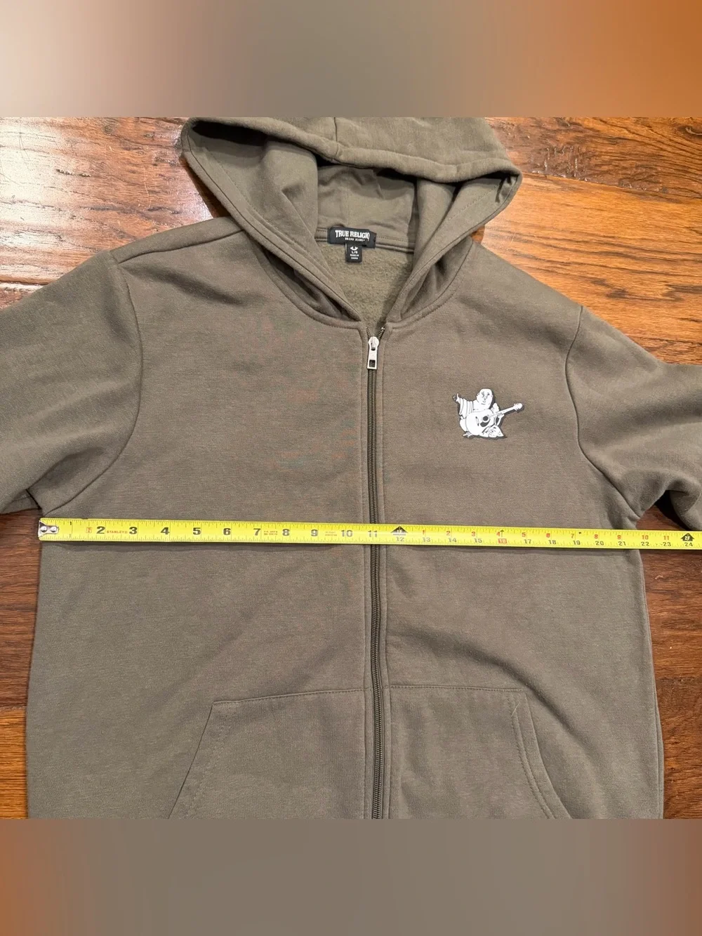 True Religion Hoodie Mens Large Brown Full Zip Fleece Buddha Brand Jeans Graphic